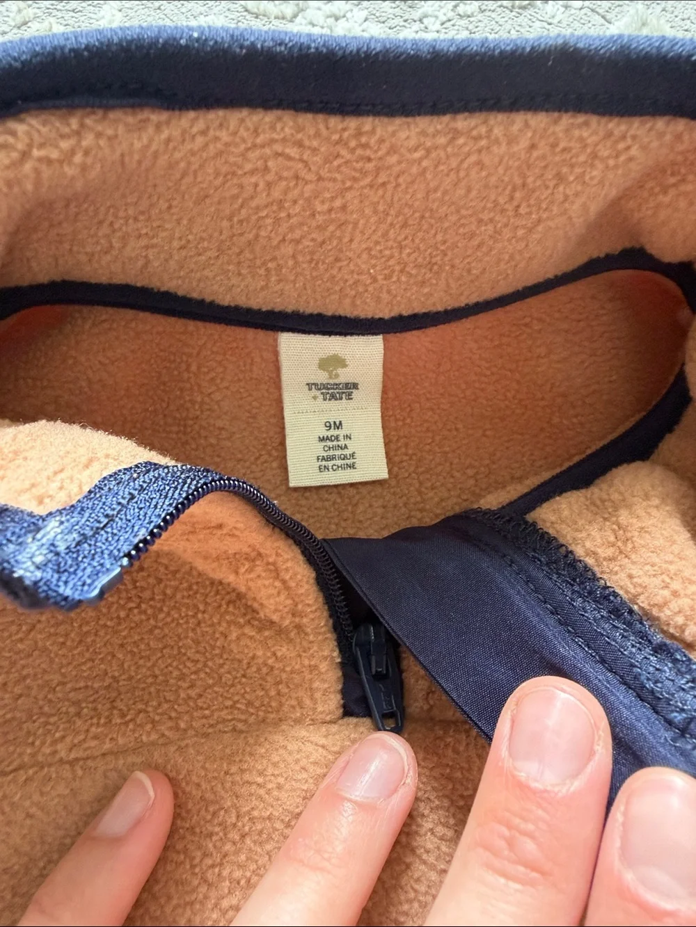 Tucker + Tate Peach Fleece Matching Set with Navy Trim